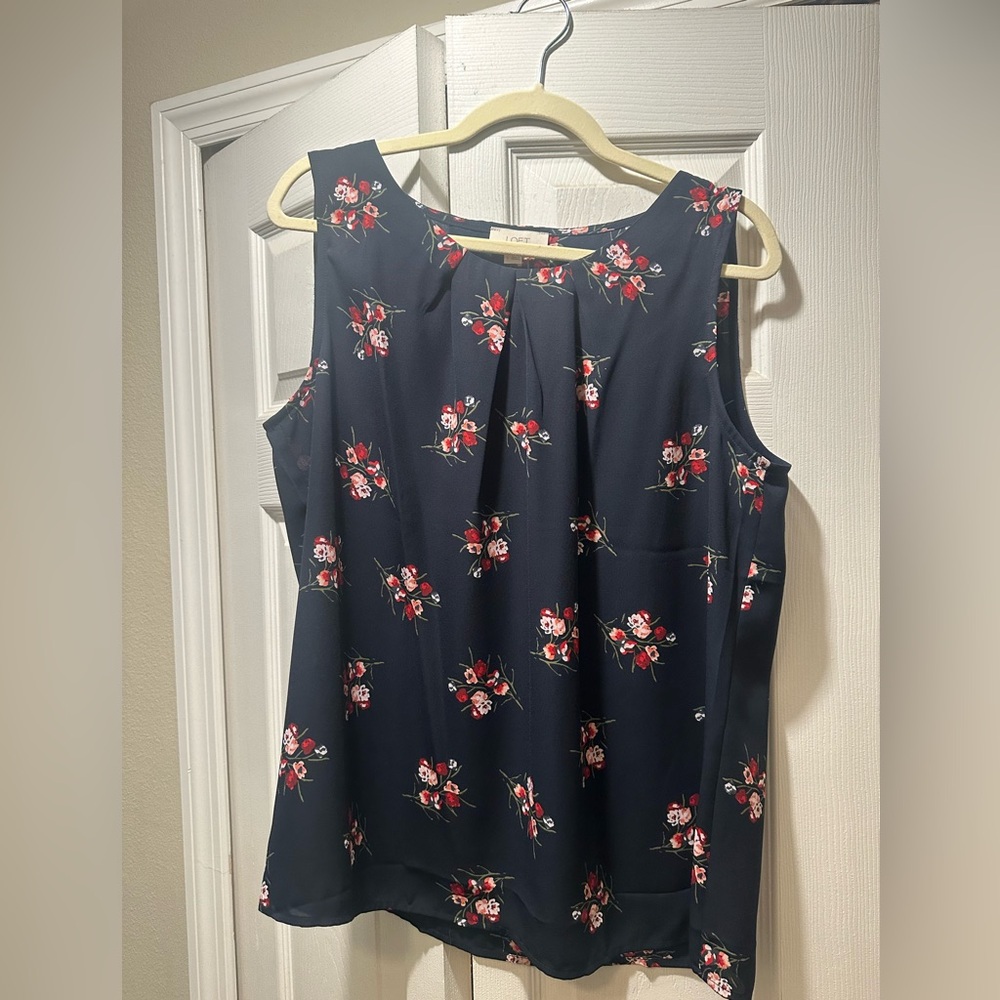 LOFT Floral Sleeveless Blouse - Dark Blue and Red